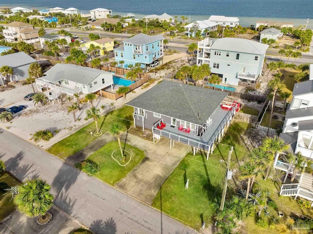 aerial view with a water view