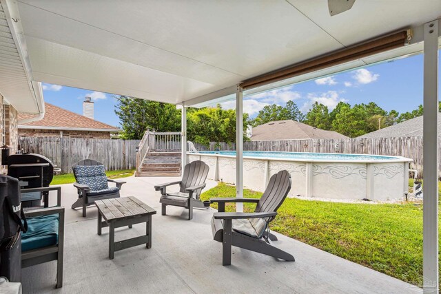 view of patio / terrace featuring a fenced in pool and area for grilling