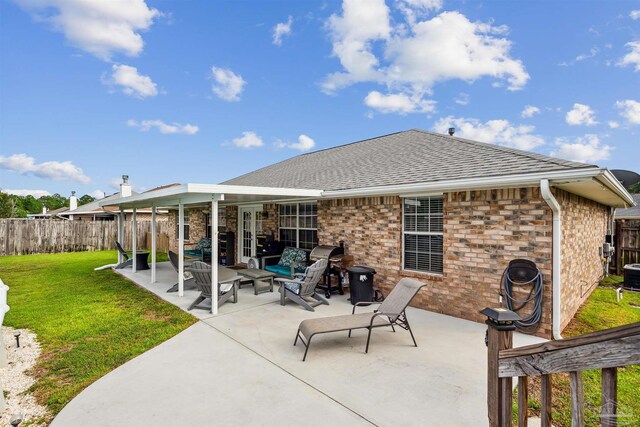 exterior space with an outdoor living space and cooling unit