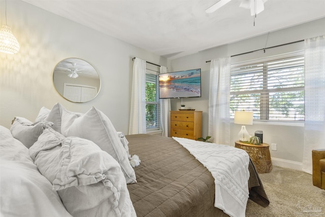 bedroom with carpet floors and ceiling fan