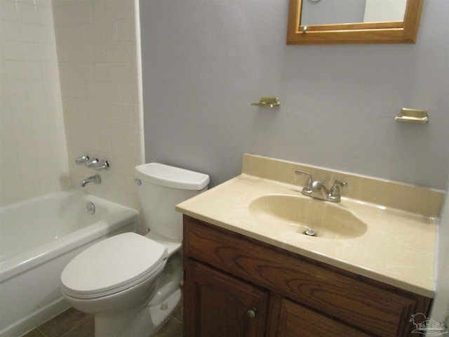 full bath featuring shower / tub combination, vanity, and toilet