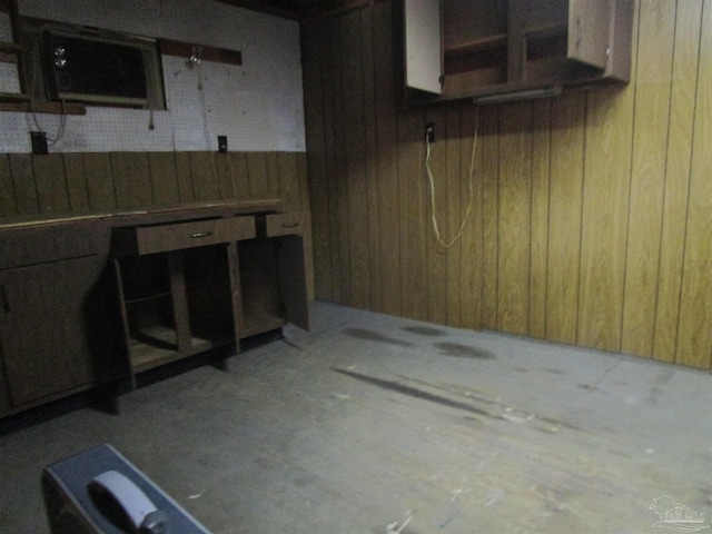 finished basement with wood walls