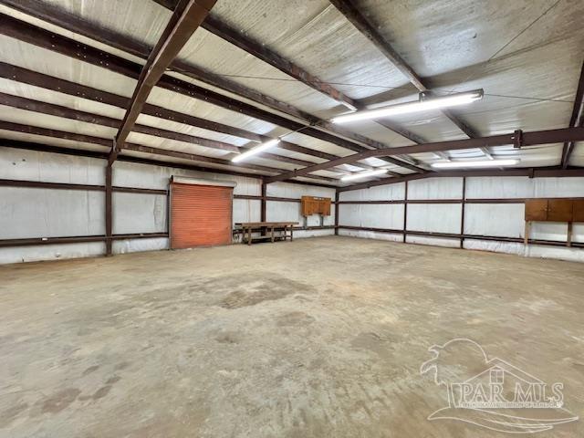 garage with metal wall