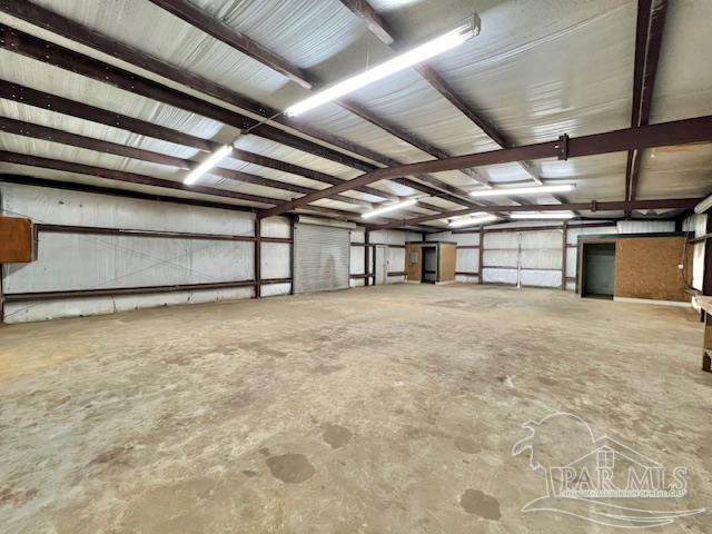 garage with metal wall