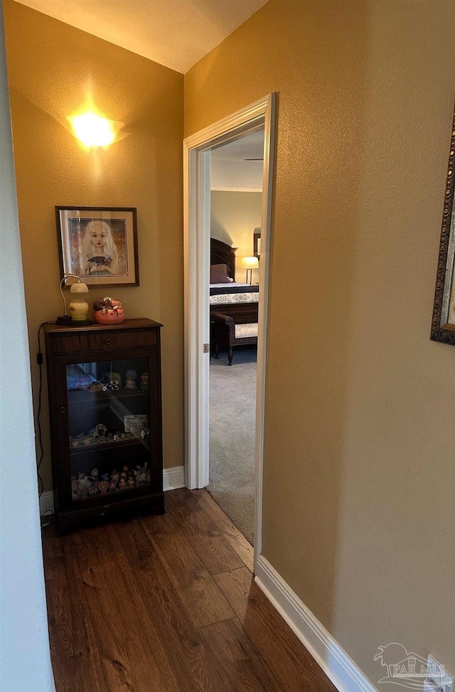 hall with dark hardwood / wood-style flooring