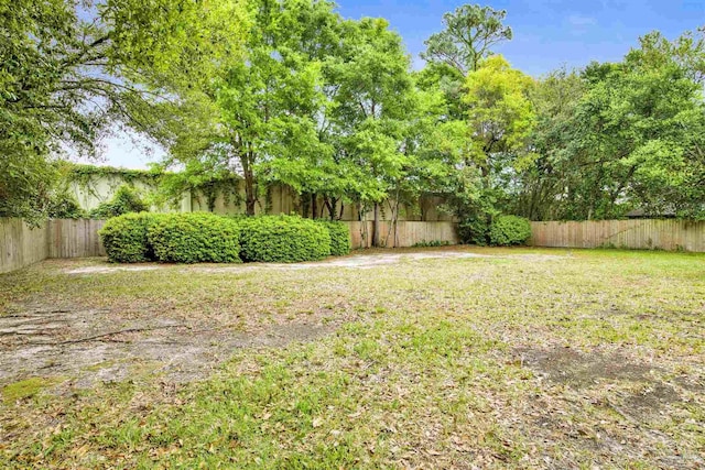 view of yard with a fenced backyard