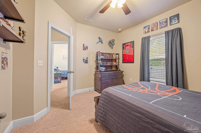8847 Salt Grass Dr, Pensacola, FL 32526 - bedroom featuring baseboards, visible vents, ceiling fan, and light colored carpet