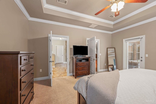 8847 Salt Grass Dr, Pensacola, FL 32526 - bedroom featuring crown molding, a tray ceiling, and visible vents