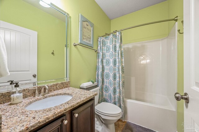 8847 Salt Grass Dr, Pensacola, FL 32526 - bathroom with toilet, tile patterned flooring, shower / tub combo with curtain, and vanity
