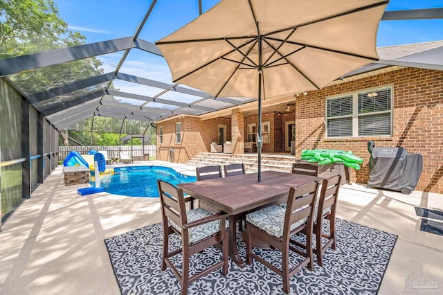8847 Salt Grass Dr, Pensacola, FL 32526 - view of pool with fence, a fenced in pool, a patio, and a lanai