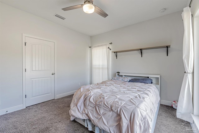 bedroom featuring carpet flooring and ceiling fan