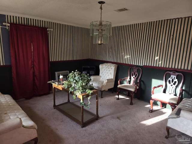 35 N Cypress St, Mcdavid, FL 32568 - carpeted living room featuring wallpapered walls and a textured ceiling