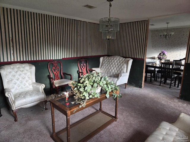 35 N Cypress St, Mcdavid, FL 32568 - living area featuring carpet flooring, wallpapered walls, and a textured ceiling