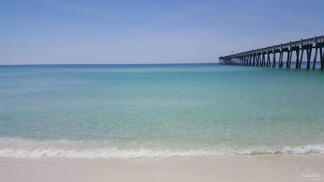 property view of water with a pier