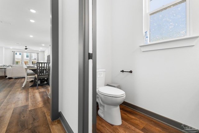 bathroom with wood-type flooring and toilet