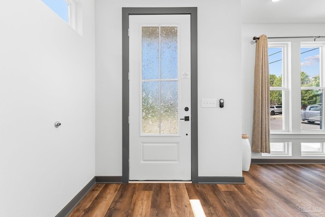 doorway to outside featuring dark wood-type flooring