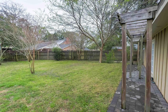 view of yard with a patio and a fenced backyard