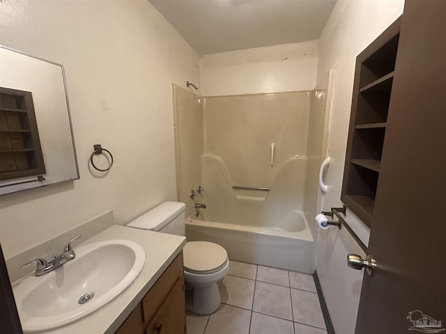 full bathroom featuring vanity, tile patterned floors, shower / bathtub combination, and toilet