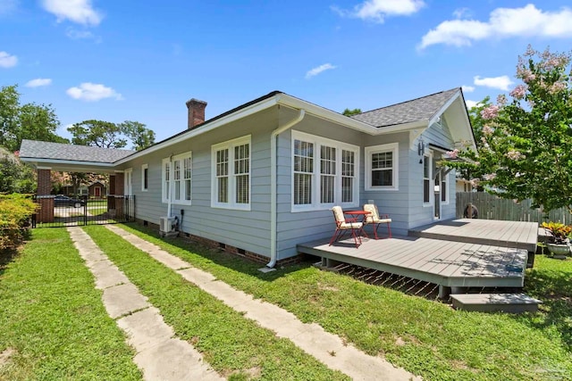 1703 E Avery St, Pensacola, FL 32503 - view of property exterior with a chimney, crawl space, a wooden deck, and a shingled roof