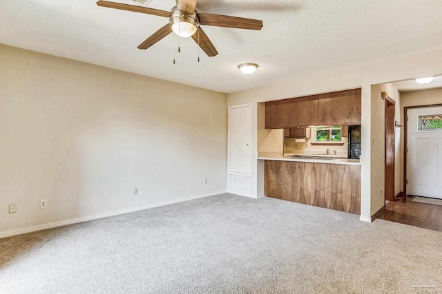 kitchen with carpet and ceiling fan