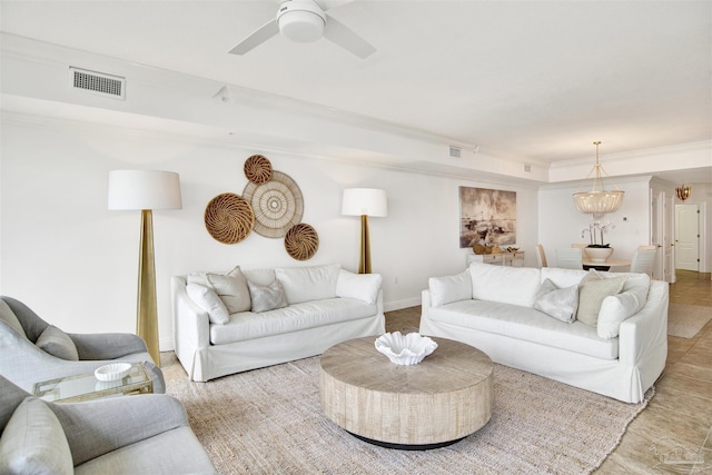 17075 Perdido Key Dr Unit 4E, Pensacola, FL 32507 - living room with crown molding, baseboards, and ceiling fan