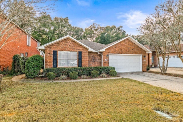 view of front of property featuring a garage and a front lawn