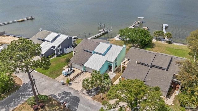 aerial view featuring a water view
