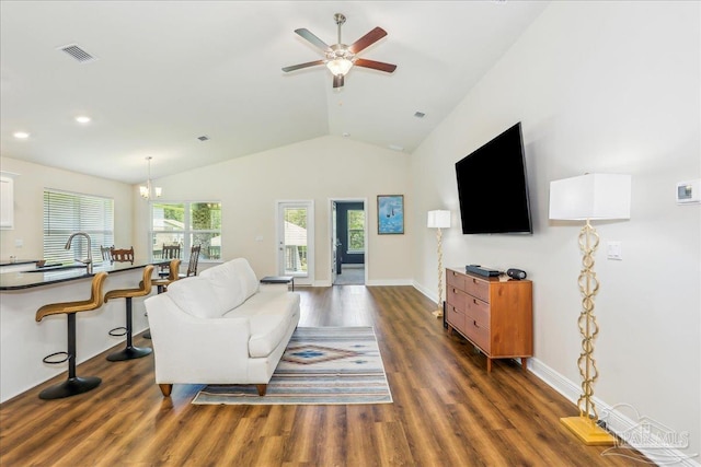 5018 Quarter Deck St, Pensacola, FL 32526 - living room with wood finished floors, ceiling fan, vaulted ceiling, baseboards, and recessed lighting