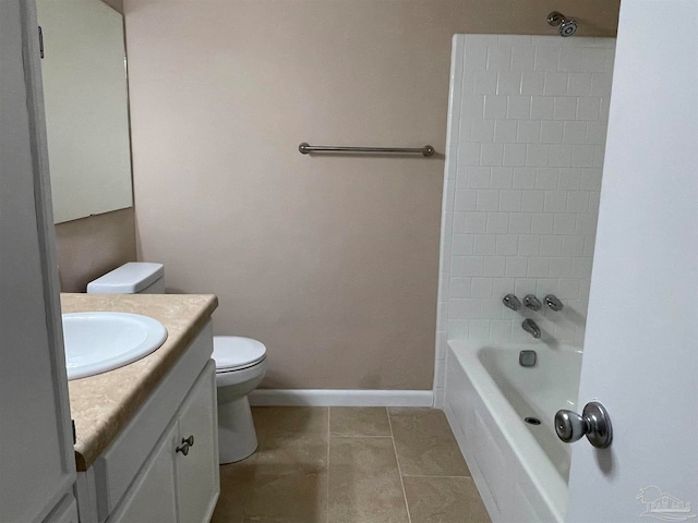 full bathroom featuring tile patterned flooring, vanity, toilet, and tub / shower combination