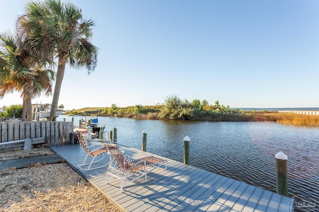 dock area featuring a water view