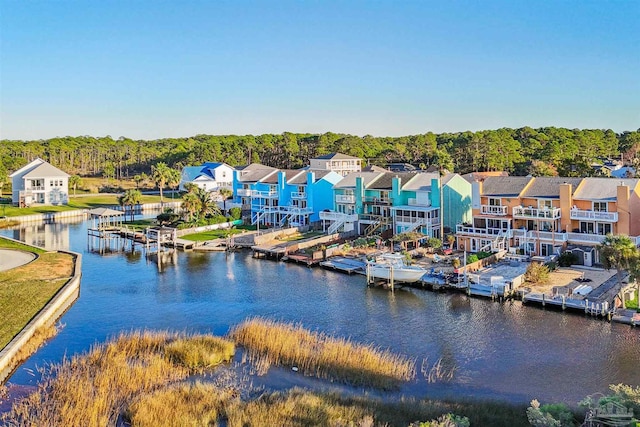 water view featuring a dock