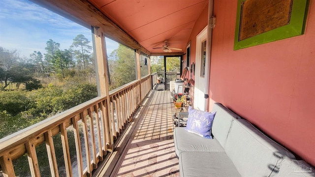 balcony with ceiling fan