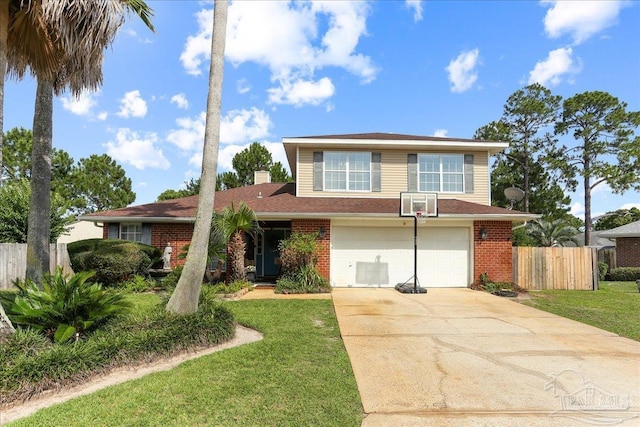 6961 Elliots Gin Ln, Navarre, FL 32566 - traditional-style house featuring an attached garage, driveway, brick siding, and a chimney