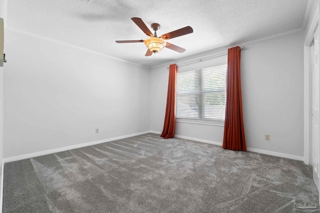 2960 Laurel Dr, Gulf Breeze, FL 32563 - carpeted empty room with ceiling fan, ornamental molding, a textured ceiling, and baseboards
