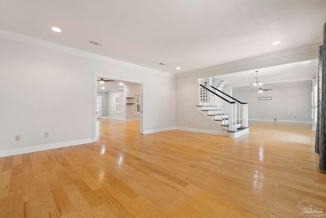 2960 Laurel Dr, Gulf Breeze, FL 32563 - unfurnished room featuring stairs, a ceiling fan, ornamental molding, baseboards, and recessed lighting