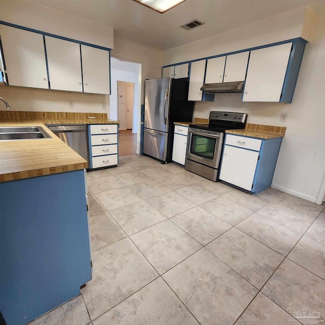 kitchen featuring white cabinets, stainless steel appliances, and sink