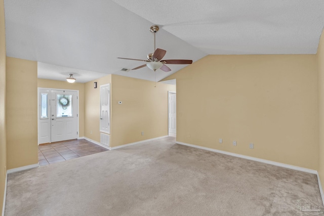 6299 Anderson Ln, Milton, FL 32570 - unfurnished living room with carpet, a ceiling fan, and lofted ceiling