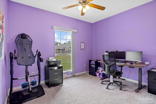 5761 Twisted Oak Ct, Pace, FL 32571 - office space with carpet flooring, baseboards, and a ceiling fan