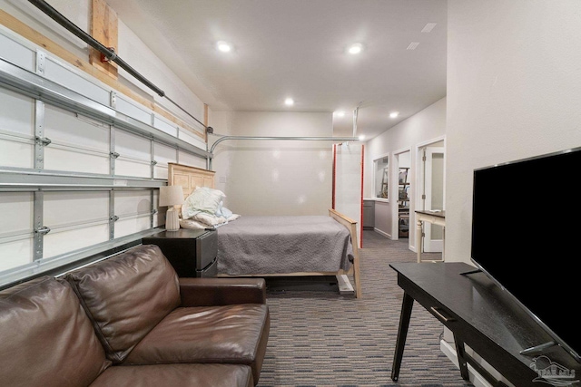 bedroom featuring recessed lighting and carpet floors