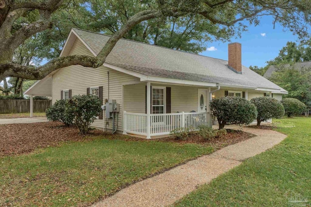 4507 Whisper Way, Pensacola, FL 32504 - view of front of property with a chimney, covered porch, an attached carport, and a shingled roof