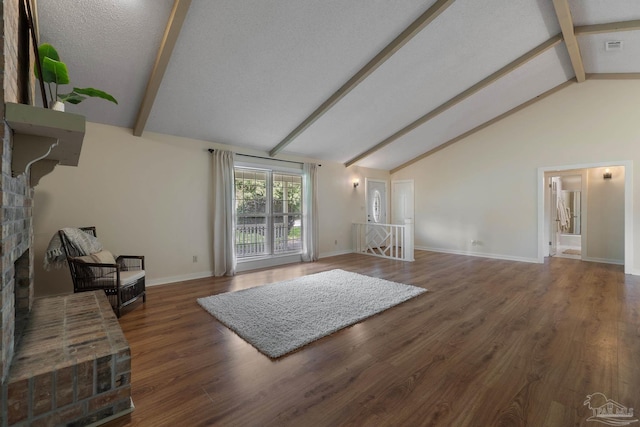 4507 Whisper Way, Pensacola, FL 32504 - living room with beamed ceiling, wood finished floors, and high vaulted ceiling