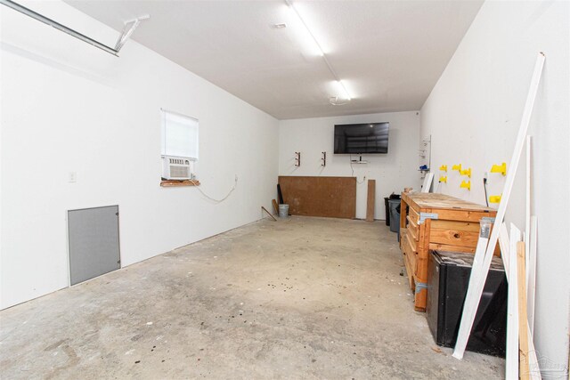 basement with a workshop area