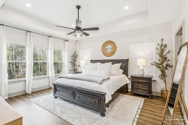 1058 Iron Forge Rd, Cantonment, FL 32533 - bedroom featuring multiple windows, a tray ceiling, wood finished floors, and recessed lighting