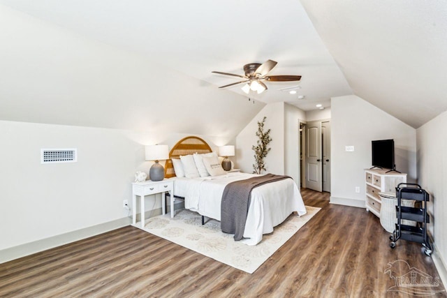 1058 Iron Forge Rd, Cantonment, FL 32533 - bedroom with wood finished floors, lofted ceiling, and ceiling fan