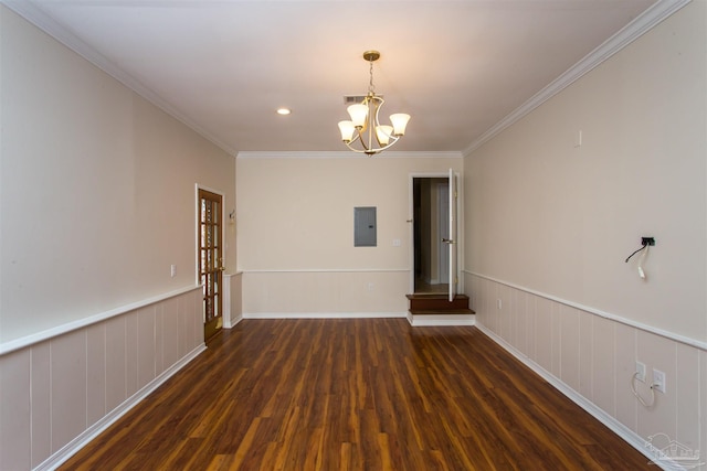 316 Dolphin St, Gulf Breeze, FL 32561 - spare room with electric panel, a chandelier, wood finished floors, crown molding, and recessed lighting