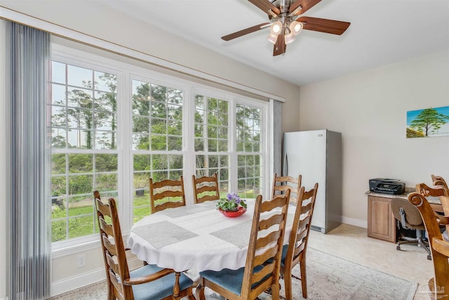 dining room featuring a wealth of natural light and ceiling fan