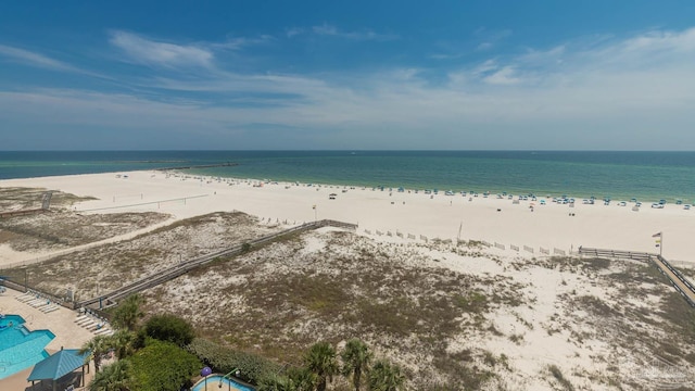 property view of water featuring a beach view
