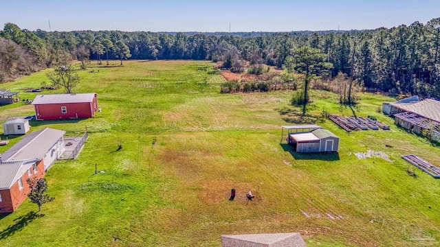 drone / aerial view with a rural view and a view of trees