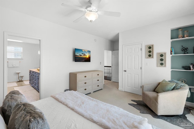 1299 Ft Pickens Rd Unit 6, Pensacola Beach, FL 32561 - bedroom with light colored carpet, ensuite bathroom, and ceiling fan