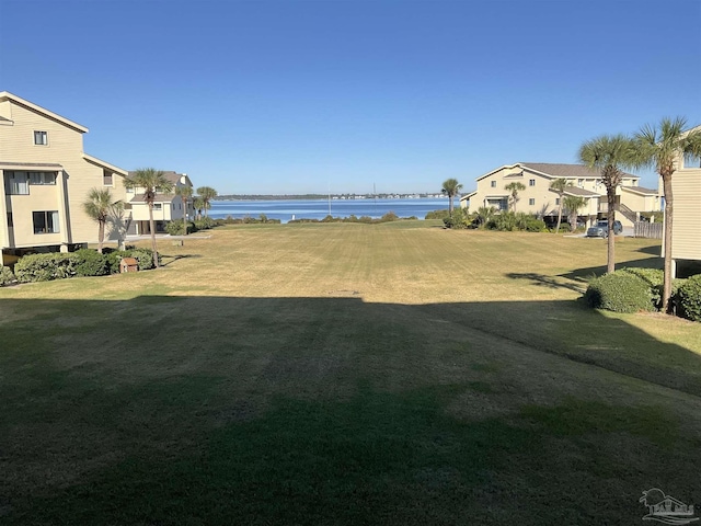 view of yard with a water view